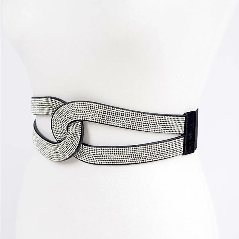 Black Rhinestone Corset Waist Statement Belt (Available in Plus)